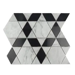 carrara white jade marble bathroom design basket weave mosaic tile with black marble dots