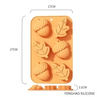 Moule en silicone de qualité alimentaire à 6 cavités, antiadhésif, en forme de feuille et d'acorn, pour bonbons de Thanksgiving, facile à démouler, vente en gros, DIY