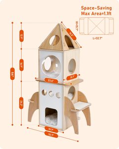 Tour à chat en bambou moderne et esthétique, design fusée, station d'activités professionnelle, centre de jeu robuste à plusieurs niveaux pour chatons, en carton - Product Image 4