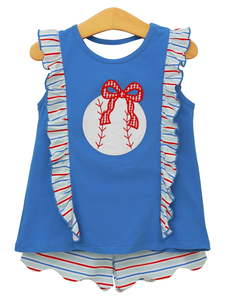Précommande MOQ 5 – Nouveaux styles d'été pour bébés filles à rayures baseball – Vêtements de fratrie en gros – Boutique de vêtements doux et imprimés en coton biologique - Product Image 3