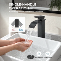 Robinet de lavabo cascade noir moderne à poignée unique avec cartouche céramique et ensemble de vidange intégré