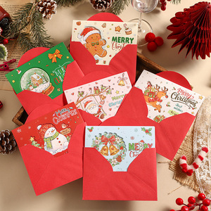 Cartes pliées gaufrées Joyeux Noël avec enveloppes rouges, bonbons de Noël, guirlande, Père Noël, cartes de vœux pour cadeaux de fêtes - Product Image 3