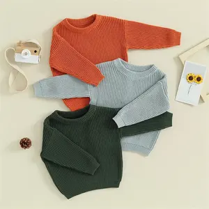 Slim Fit Version Kids Sweater Tops Baby Boys Girls Solid Color Basic Cotton Long Sleeve Pullovers Toddler Sweater