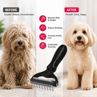 Brosse professionnelle pour animaux de compagnie et ensemble de peignes en acier inoxydable, râteau double face pour le sous-ventre des chiens et des chats à poils longs