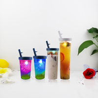 Bouteille en PET cylindrique lumineuse LED de marque Eshun, avec couvercle à paille, réutilisable, idéale pour les fêtes/bar/jus, logo personnalisé disponible