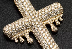 Lujoso colgante de Cruz de goteo de oro amarillo de 14K, alta calidad, Base de plata 925, diamantes simulados, colgantes finos de moissanita - Product Image 5