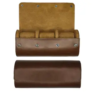 New Product Leather Luxury Watch Boxes Napa Top Grain Leather 3 Watch Travel Case Watch