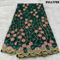 Magnifique Tissu de Dentelle Brodé Petite Marguerite Blanche, Tissu de Dentelle Africaine en Coton Voile Suisse Brodé Laffaya Diamants pour Robes