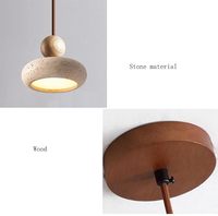 Luminaire suspendu rond rétro en pierre naturelle de luxe léger, LED trois couleurs à intensité variable, lampe suspendue pour bar, comptoir, restaurant