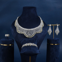 Parure de mariage de luxe haut de gamme en zircon, style pompon, en laiton rhodié, pour mariages, fêtes, fiançailles, anniversaires, disponible en gros