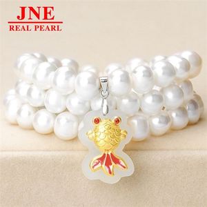 Natural Pearl Necklace Round Beads Hetian Jade Yellow Goldfish Pearl Necklace Mother's Gift for <strong>Elders</strong> Mother's Day - Product Image 2