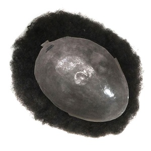 6mm Afro Toupee Curl Indian Remy Hair <strong>Wig</strong> with Polyskin Base for <strong>Men</strong> - Product Image 1