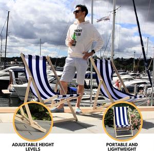 Inweto Summer Essential <span class=keywords><strong>Cannes</strong></span> Stripes Canvas Chaise Longue Pliante en Bois Style Marin Réglable pour Plage/Jardin - Product Image 2