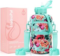 Bouteille d'eau ronde en plastique transparent d'un demi-gallon avec poignée, matériau PETG, bouteille d'eau de 2,2 l, bouteille d'eau de 74 oz recyclée