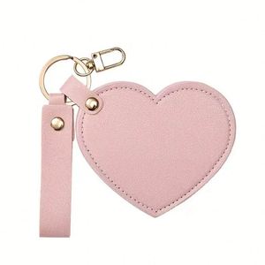Wholesale <b>Cute</b> Heart Pu Leather Keychain Portable Cosmetic Mirror Pendant Customizable Fashion Bag Charm <b>Keyring</b> - Product Image 2