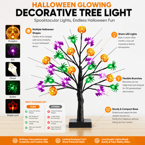 Décorations d'Halloween, lumières d'arbre, décorations alimentées par USB et piles, décoration d'arbre bonsaï de table pour centre de table et intérieur - Product Image 3
