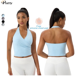 Halter Neck Tops Femmes Sexy Col En V À Séchage Rapide Sport Dos Nu Gilet Gym Fitness Tops <span class=keywords><strong>Yoga</strong></span> Wear Course En Plein Air Crop Tops - Product Image 1