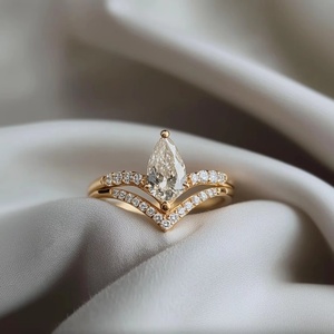 แหวนเพชรทรงลูกแพร์เพาะเลี้ยงในห้องปฏิบัติการ ชุดแหวนหมั้นทองคำแท้ 10K 14K 18K สำหรับเจ้าสาว แหวนแต่งงานสำหรับผู้หญิง - Product Image 4