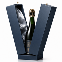Caja Rígida para Champagne con Doble Puerta en Forma de V, Papel de Cuero Repujado con Lámina Dorada, Caja de Regalo para Vino Espumoso con Forro de Seda
