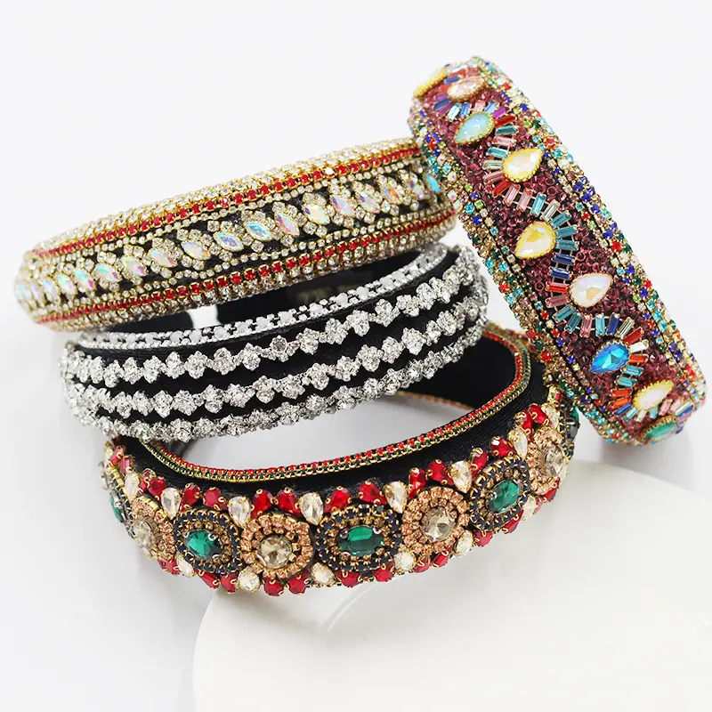 HB963A Luxury Fashion Full Jeweled Headbands Quality Bohemian Rhinestone Beads Hairband Hair Accessories For Women