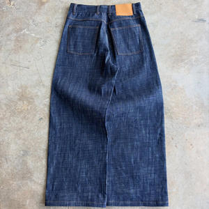 OEM 2026 时尚前褶可调节后背同步设计 15 盎司经典原边靛蓝原色宽腿牛仔裤套装 - Product Image 5