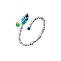 Style coréen Simple élégant artistique ethnique époxy cloisonné anneau ouvert pour les femmes frais feuille Design anniversaire
