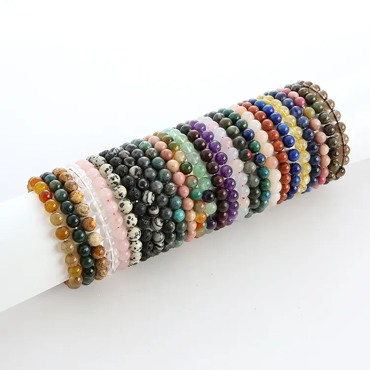 Bracelet en pierre naturelle vente en gros Bracelets de perles de pierre naturelle 8mm perle de pierre cristal Rose Bracelet de perles de Quartz