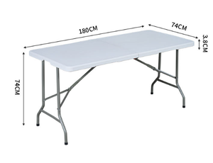Mesa Plegable Rectangular de Plástico con Patas Metálicas para Uso en Interiores, Capacidad para 6 Personas, Diseño Minimalista - Product Image 6