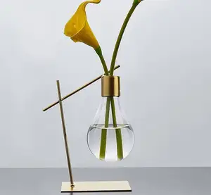 创意家居人造桌面装饰灯灯泡塑料花盆金属花瓶