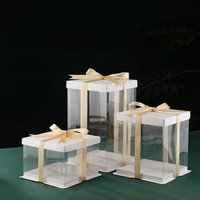 Boîtes à gâteaux carrées transparentes personnalisées en gros, rose, bleu, noir, fournitures pour fêtes d'anniversaire, outils de pâtisserie pour gâteaux de Noël et de remise de diplômes