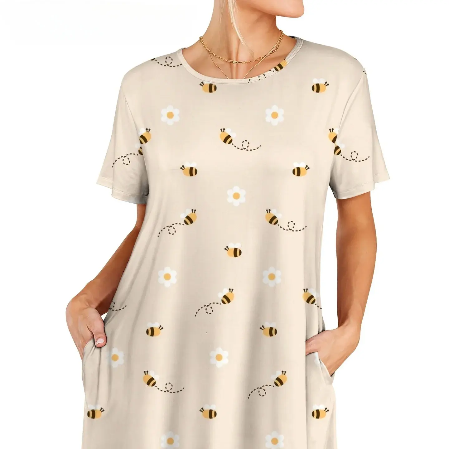 Vestido de dormir de punto de manga corta para mujer Camiseta de dormir de bambú Vestido de dormir para mujer