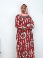 Siap Kirim 2026 Gaun Muslim Baru Motif Batik Vintage Lengan Panjang Model Kaftan Pengiriman Cepat Dalam 7 Hari