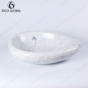 Lavabo en marbre blanc, lavabo ovale, lavabo de salle de bain à poser sur le comptoir, design intégré en une seule pièce - Product Image 6