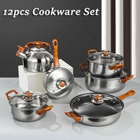 Ensemble de 12 casseroles et poêles de cuisine en acier inoxydable antiadhésif