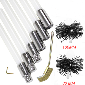 Brosse de nettoyage de cheminée électrique à tête ronde, manche long, en fil d'acier ondulé, à poils en nylon, avec tige de connexion - Product Image 2