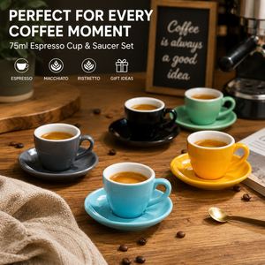 แก้วกาแฟเซรามิกพร้อมจานรอง ขนาด 75 มล. 2.5 ออนซ์ พิมพ์โลโก้ได้  ชุดแก้วกาแฟหลากสี สำหรับร้านกาแฟ ของขวัญส่งเสริมการขาย ร้านอาหาร - Product Image 2