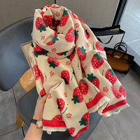 Grosir syal besar reversibel syal Pashmina terasa kasmir lembut untuk wanita desain stroberi untuk perjalanan musim dingin