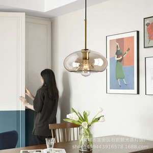 Luminaire suspendu en verre minimaliste moderne, rond, à tête unique, LED, décoration intérieure, finition cuivre - Product Image 2