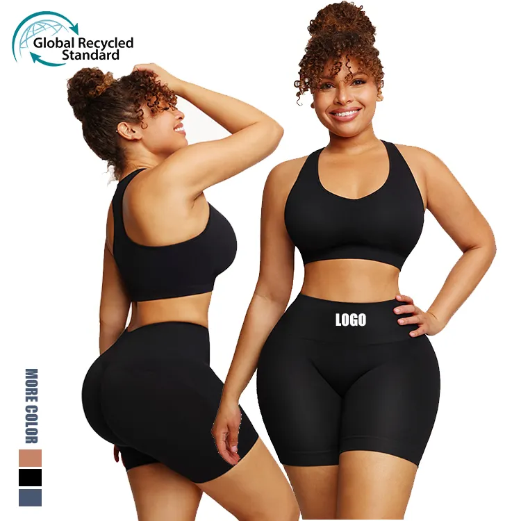 Custom Service Plus Size Yoga Sets High Waist Shorts Pants Seamless Workout Set For Women