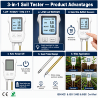 Testeur de sol électronique à écran LCD SGS07, nouvelle arrivée, testeur numérique 3 en 1 de pH, humidité et teneur en nutriments pour la plantation en jardin