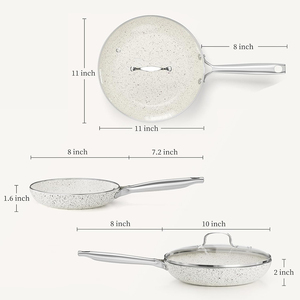 High Quality Marble Ceramic Coating Fry <b>Pans</b> Sets Induction Bottom 6PCS Aluminium Cookware Non-stick Frying <b>Pan</b> Set - Product Image 3