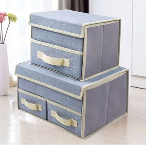 Durable Colorful Fabric Waterproof Oxford <b>Cloth</b> Foldable Two Layer Underwear Storage Box Bin Containers Organizer with 3 Drawers - Product Image 2