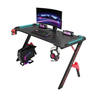 Table de jeu PC professionnelle moderne multifonctionnelle en bois avec éclairage LED et porte-gobelets pour bureaux