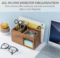 Organisateur de bureau en bois massif rustique, multi-compartiments, avec fente pour courrier et support pour notes adhésives, pour le rangement de fournitures de bureau