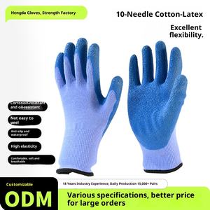 قفازات واقية مقاومة للتآكل خالية من البودرة مطلية باللاتكس مصنوعة من البوليستر والقطن بـ 10 نقاط تثبيت، توريد مباشر من المصنع بالجملة - Product Image 3