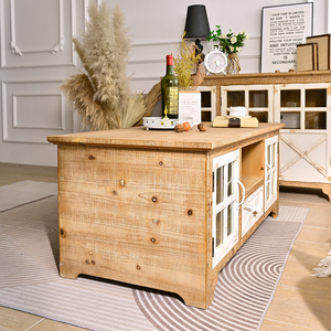Mesa de Centro INNOVA de Madera Maciza con Cajón de Almacenamiento, Diseño Europeo Moderno, Mueble Decorativo para Sala de Estar, Estilo Natural - Product Image 6