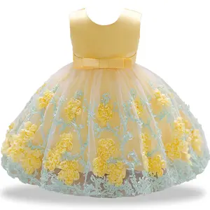 Wholesale Kids Frock Design Summer Sleeveless Mesh Flower Dress Big Bow Baby Cotton 1 Years Birthday Party Flower Girl Dresses