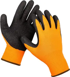 Gants de travail de sécurité enduit de Latex, en Polyester Orange noir, pour le jardinage, la Construction, l'entrepôt