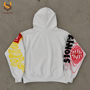 Sudadera con capucha corta de felpa francesa de alto gramaje, de corte holgado y extragrande, con cremallera, con estampado gráfico integral DTG, estilo streetwear personalizado - Product Image 2