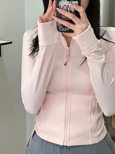 Ropa <span class=keywords><strong>de</strong></span> Yoga <span class=keywords><strong>de</strong></span> Marca Famosa con Etiqueta Dorada para Mujer, Chaqueta Deportiva con Cierre, Cuello Alto, Corte Ajustado y Absorción <span class=keywords><strong>de</strong></span> Sudor - Product Image 4